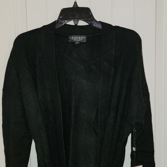 Laundry by Shelli Segal Black Open Cardigan With Slits - Picture 4 of 5